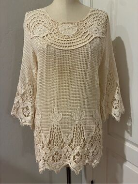 Beautiful Forgotten Grace Ivory Crochet Lace Top Sz. M